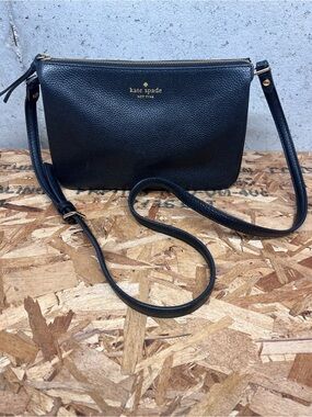 kate spade Black Pebbled Leather Crossbody Pouch with Gold Logo